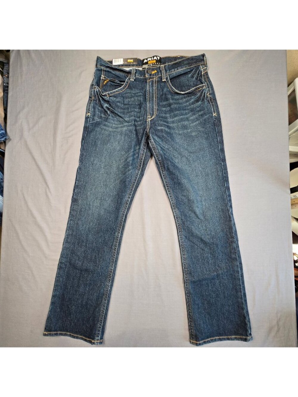 NEW Ariat 34/34 Mens Rebar M4 Jeans Blue Low Rise Boot Cut Durastretch Denim